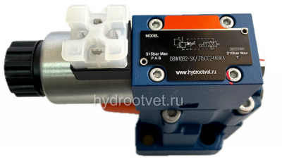 DBW10B2-5X/100CG24N9K4 - Предохранительный клапан Ду10 с давлением настройки до 100 бар, управление - X и Y - внутренние с разгрузкой B = открыт с электроуправлением G24